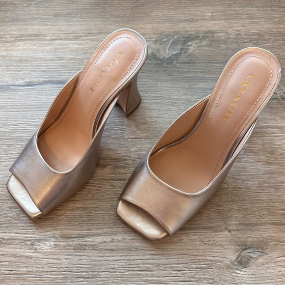 COACH Laurence Metallic Leather Sandals in Platinum Champagne Size 8.5 - Picture 14 of 15